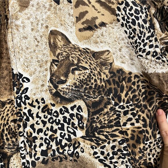 Retro Silk Animal Print M Bomber Jacket Black Leopard Safari Neutral Classic 90s - Picture 3 of 11